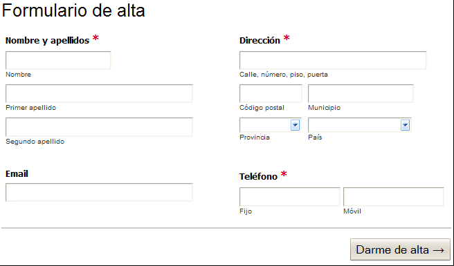 Formulario estructurado a dos columnas