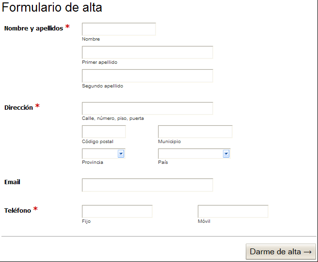 Formulario estructurado a una columna