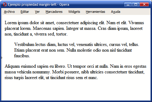 Ejemplo de propiedad margin-left