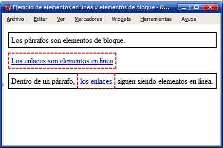 Cajas creadas por los elementos de línea y los elementos de bloque