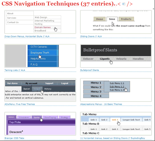 Ejemplos de menús horizontales y verticales complejos creados con CSS
