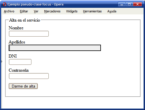 Ejemplo de pseudo-clase :focus