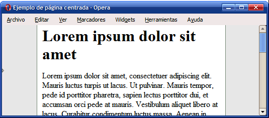 Página de anchura variable centrada mediante CSS